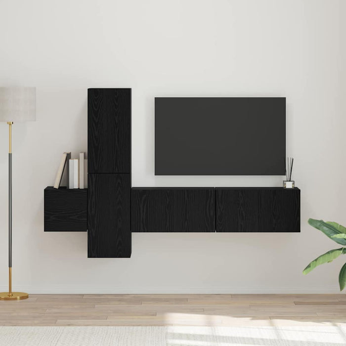 Set comodă TV cu raft Pe perete cu depozitare cu ușă 5 pcs Stejar negru Lemn compozit - WALTI WALTI