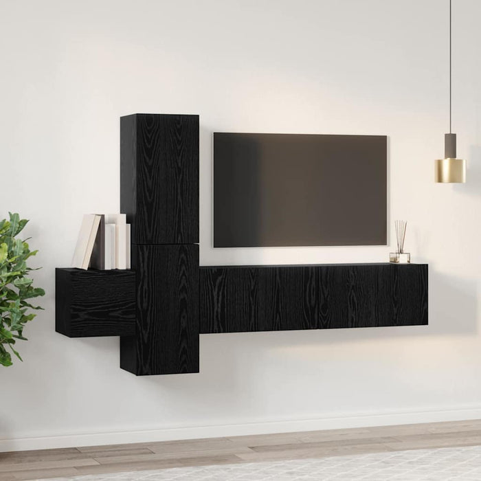 Set comodă TV cu raft Pe perete cu depozitare cu ușă 5 pcs Stejar negru Lemn compozit - WALTI WALTI