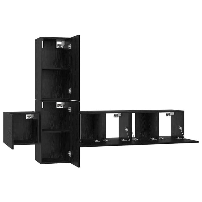 Set comodă TV cu raft Pe perete cu depozitare cu ușă 5 pcs Stejar negru Lemn compozit - WALTI WALTI
