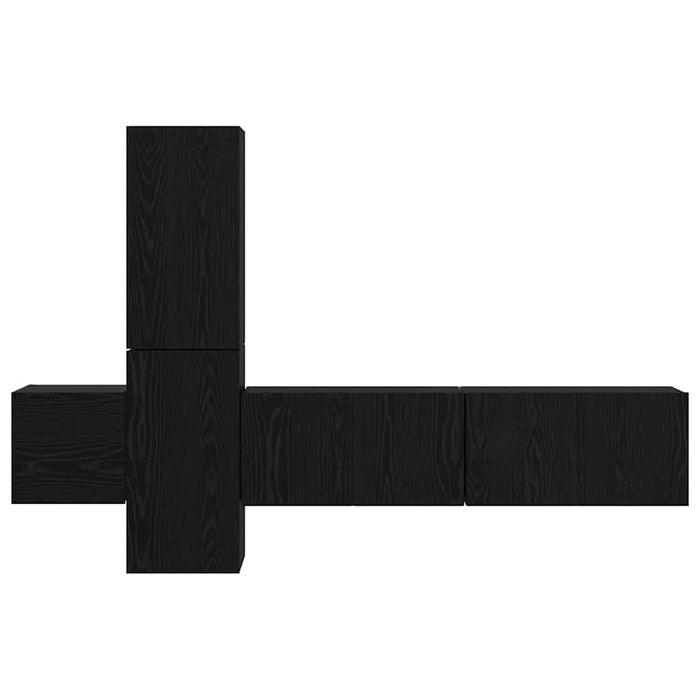 Set comodă TV cu raft Pe perete cu depozitare cu ușă 5 pcs Stejar negru Lemn compozit - WALTI WALTI