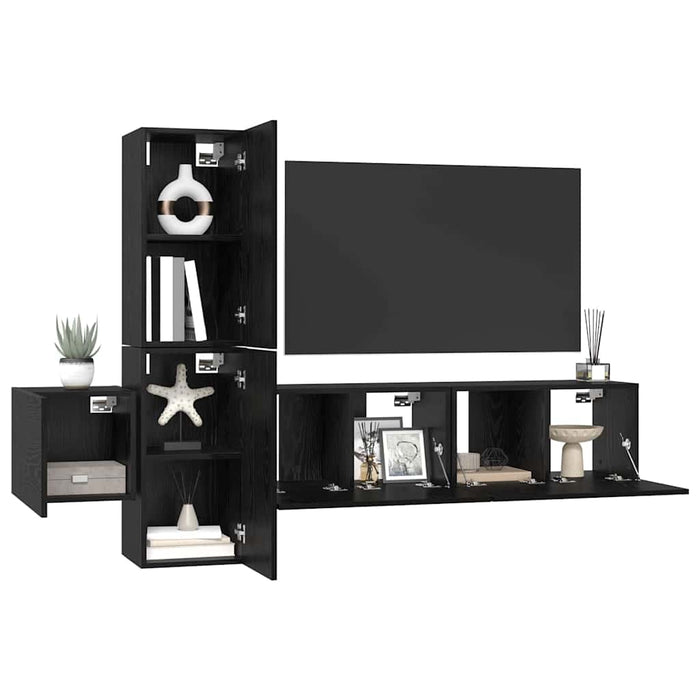 Set comodă TV cu raft Pe perete cu depozitare cu ușă 5 pcs Stejar negru Lemn compozit - WALTI WALTI
