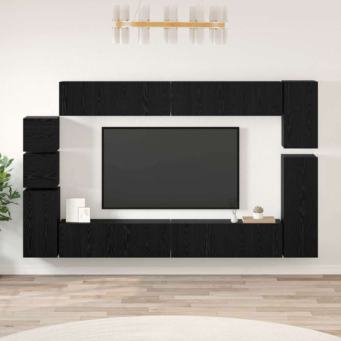 Set comodă TV Pe perete 9 pcs Stejar Negru Lemn compozit - WALTI WALTI