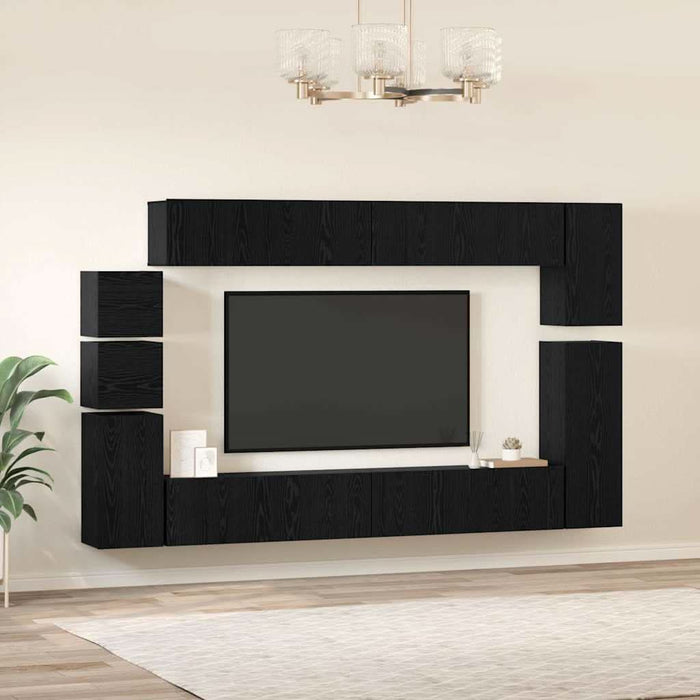 Set comodă TV Pe perete 9 pcs Stejar Negru Lemn compozit - WALTI WALTI