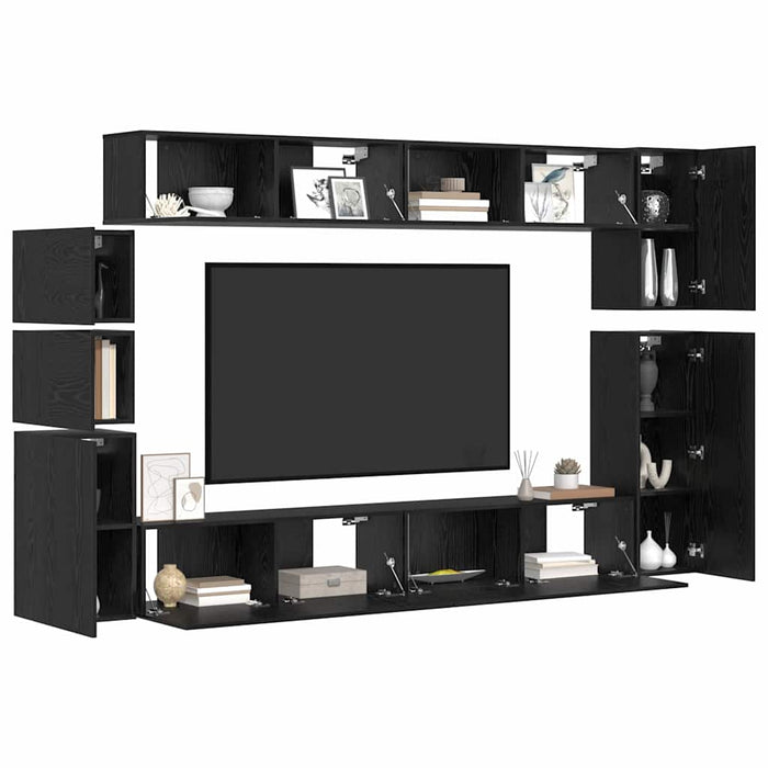 Set comodă TV Pe perete 9 pcs Stejar Negru Lemn compozit - WALTI WALTI
