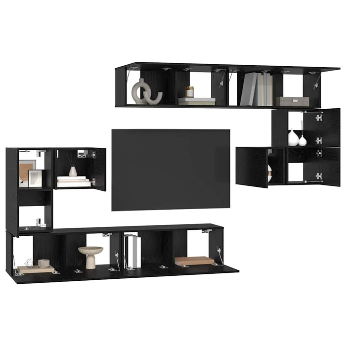 Unități TV Pe perete 4 pcs Stejar Negru Lemn compozit - WALTI WALTI