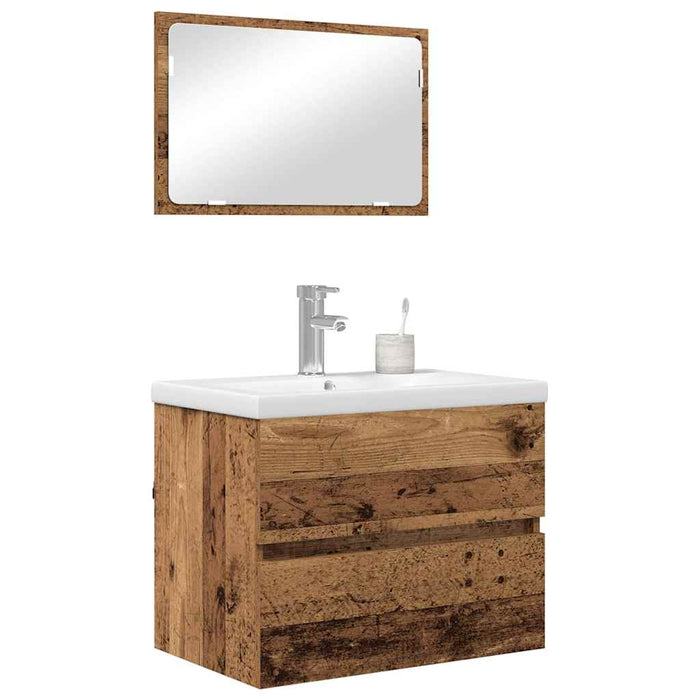 Set de mobilier pentru baie 3 pcs Lemn Vechi Lemn compozit - WALTI WALTI