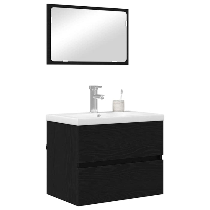 Set de mobilier pentru baie 3 pcs Stejar Negru Lemn compozit - WALTI WALTI