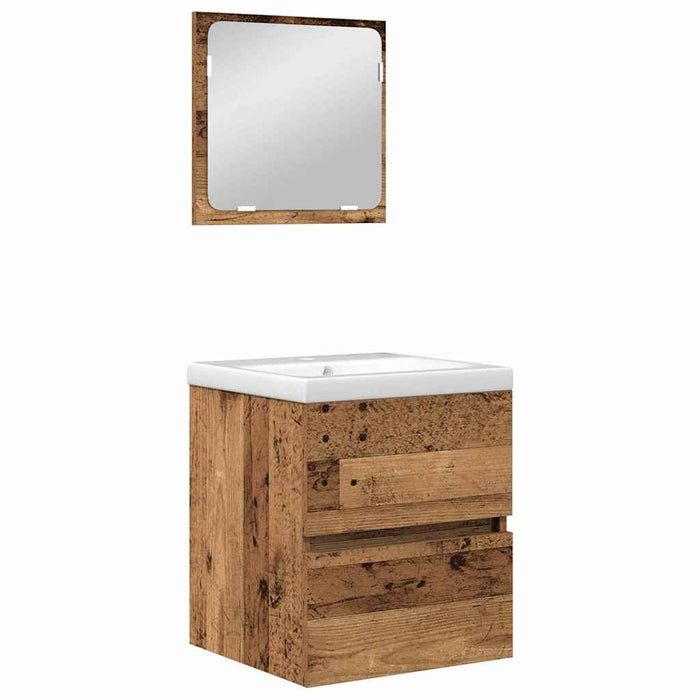 Set de mobilier pentru baie 3 pcs Lemn Vechi și Alb Mediu - WALTI WALTI