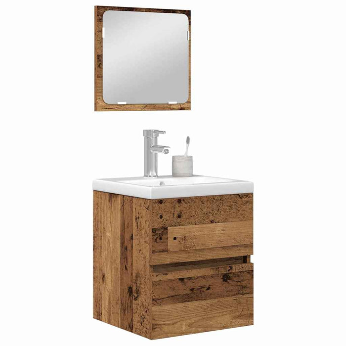 Set de mobilier pentru baie 3 pcs Lemn Vechi și Alb Mediu - WALTI WALTI