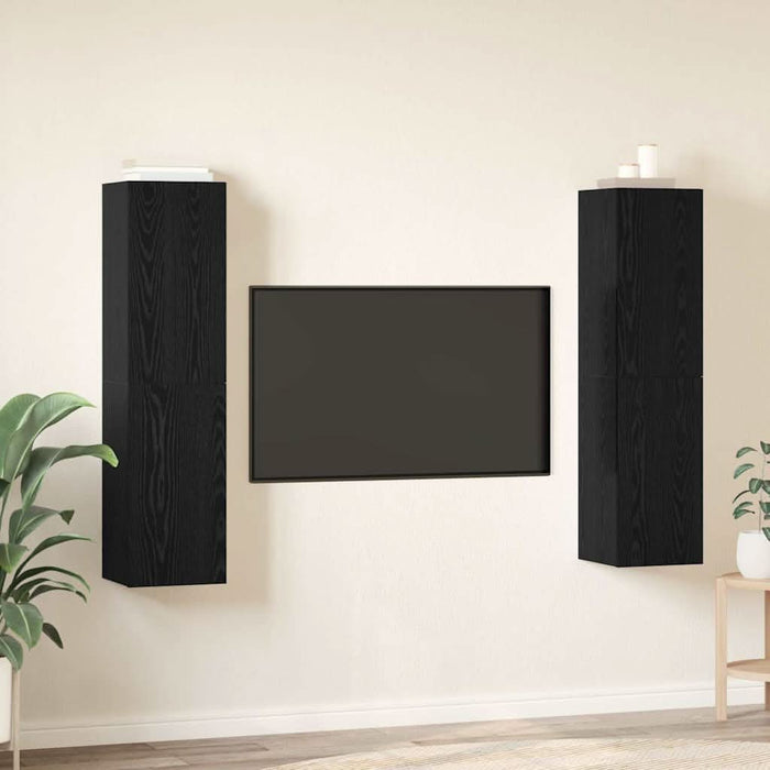 Set comodă TV cu raft Pe perete 4 pcs Stejar negru 30.5 x 30 x 60 cm - WALTI WALTI