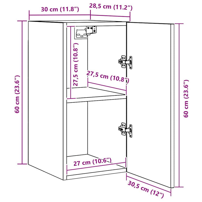 Set comodă TV cu raft Pe perete 4 pcs Stejar negru 30.5 x 30 x 60 cm - WALTI WALTI