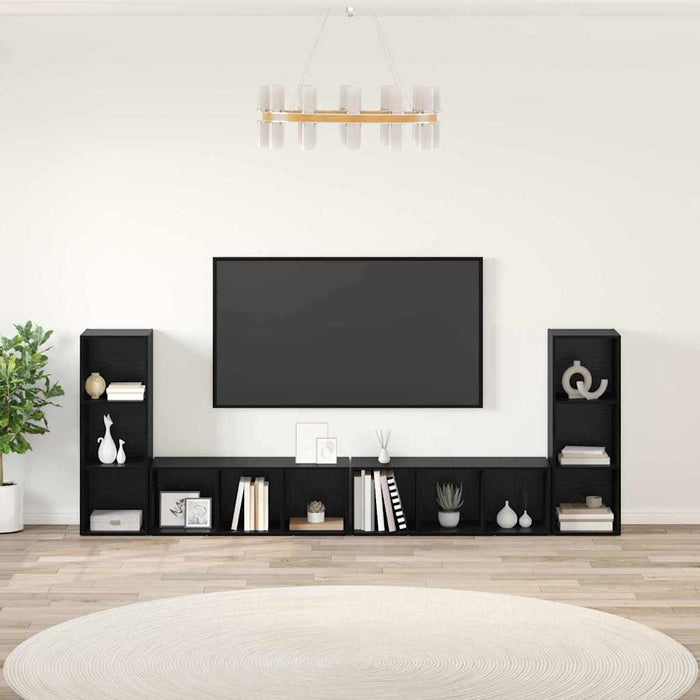 Set comodă TV Pe perete 4 pcs Stejar Negru 37 x 35 x 107,5 cm - WALTI WALTI