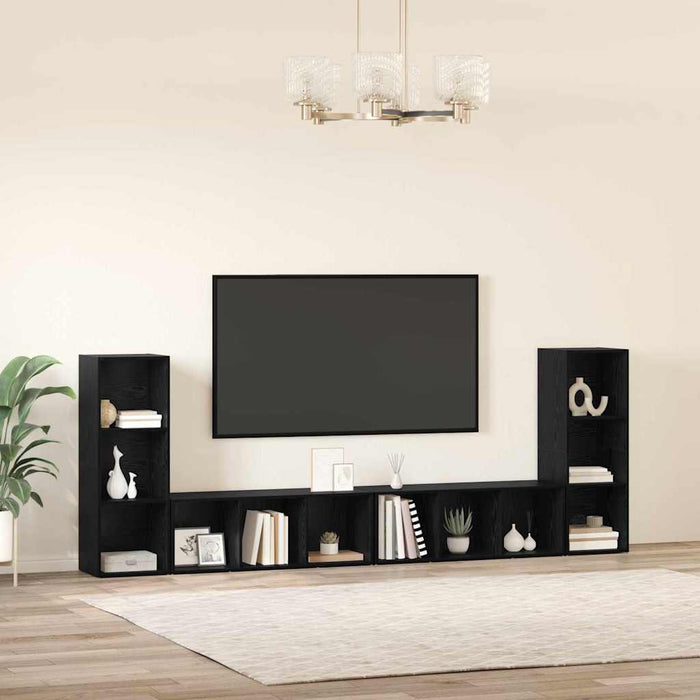 Set comodă TV Pe perete 4 pcs Stejar Negru 37 x 35 x 107,5 cm - WALTI WALTI