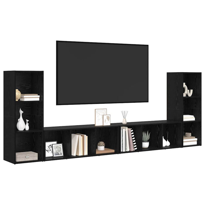 Set comodă TV Pe perete 4 pcs Stejar Negru 37 x 35 x 107,5 cm - WALTI WALTI