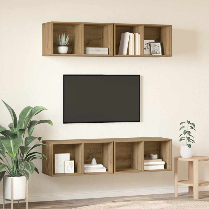 Set comodă TV Pe perete 4 pcs Stejar Artizanal 37 x 37 x 72 cm - WALTI WALTI