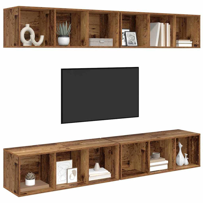Dulap pentru TV pe Perete 4 pcs Lemn vechi 37 x 37 x 107.5 cm - WALTI WALTI