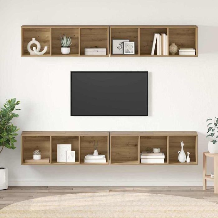 Dulap pentru TV pe Perete cu raft cu depozitare 4 pcs stejar artizanal - WALTI WALTI