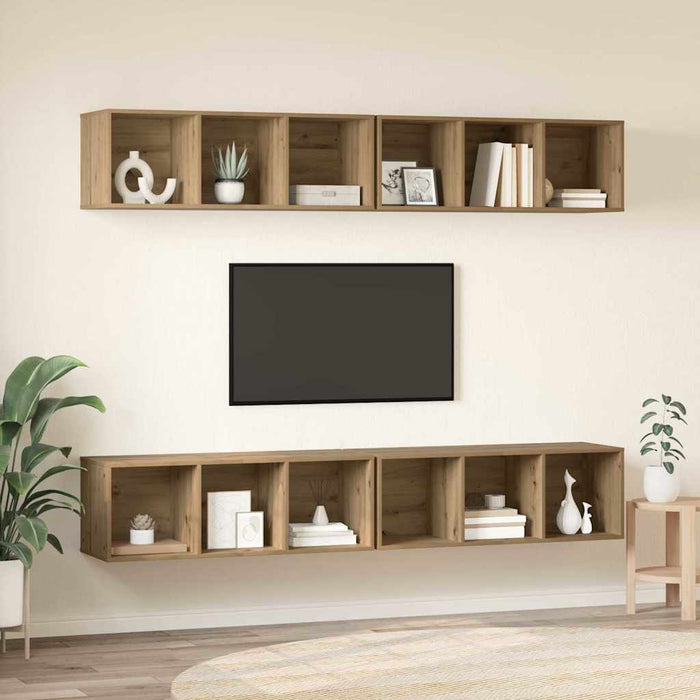 Dulap pentru TV pe Perete cu raft cu depozitare 4 pcs stejar artizanal - WALTI WALTI