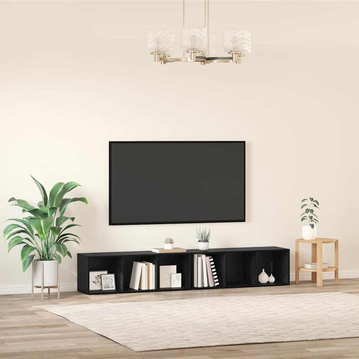 Set comodă TV 2 pcs Stejar Negru 37 x 35 x 107cm Lemn compozit - WALTI WALTI