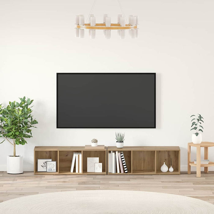 Set comodă TV Pe perete 2 pcs Stejar Artizanal 37 x 35 x 107cm - WALTI WALTI