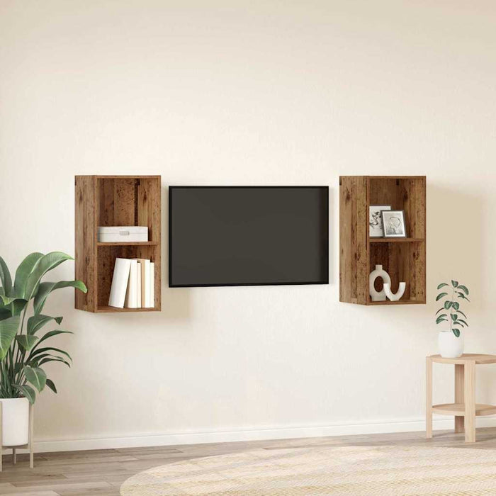 Dulap pentru TV pe Perete 2 pcs Lemn vechi 37 x 37 x 72 cm - WALTI WALTI
