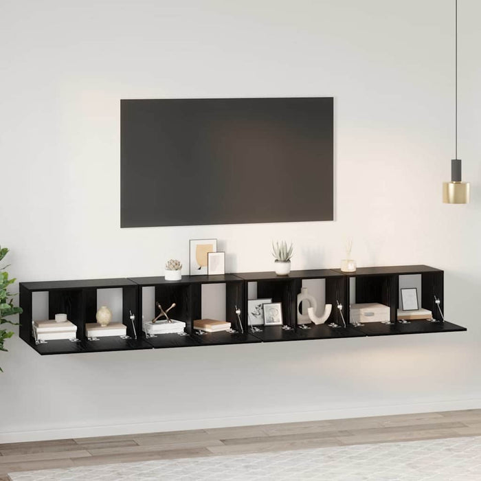 Set comodă TV 4 pcs Stejar Negru 60 x 30 x 30 cm Lemn compozit - WALTI WALTI