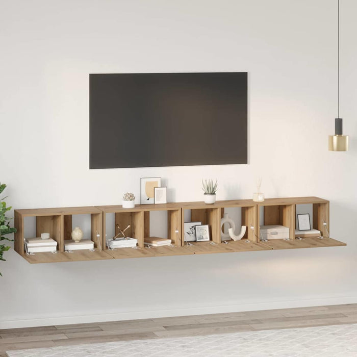 Set comodă TV Pe perete 4 pcs Stejar Artizanal 60 x 30 x 30 cm - WALTI WALTI