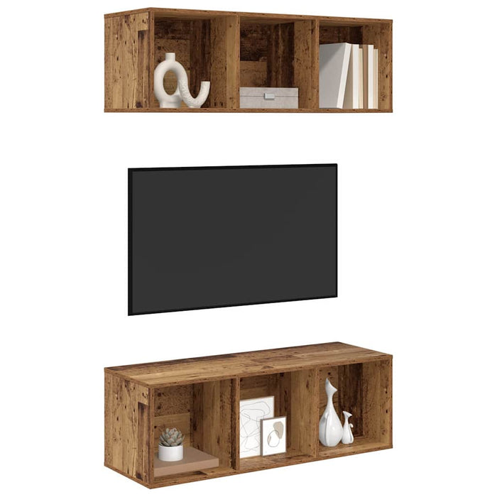 Șifonieri pentru TV montate pe perete cu raft 2 pcs Lemn vechi - WALTI WALTI