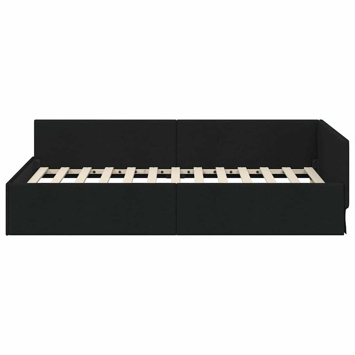 Cadru de pat colțar cu headboard Negru 90 cm x 190 cm țesătură WALTI