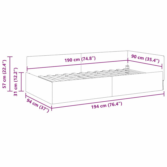 Cadru de pat colțar cu headboard bordo 90 x 190 cm - WALTI WALTI