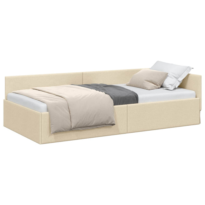 Cadru de pat colțar cu headboard Crem 90 cm x 190 cm țesătură WALTI