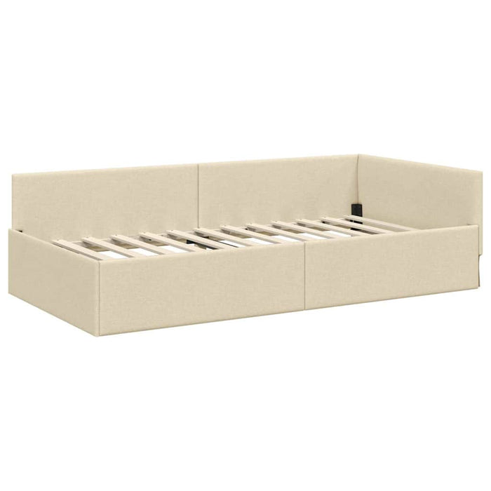 Cadru de pat colțar cu headboard Crem 90 cm x 190 cm țesătură WALTI
