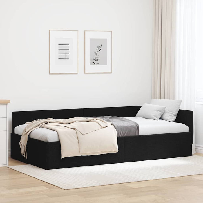 Cadru de pat colțar cu headboard Negru 100 cm x 200 cm țesătură WALTI