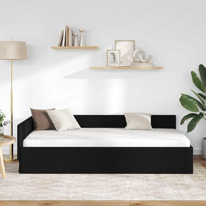 Cadru de pat colțar cu headboard Negru 100 cm x 200 cm țesătură WALTI