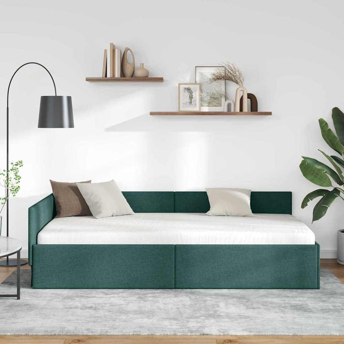 Cadru de pat colțar Verde închis 100 cm x 200 cm țesătură WALTI