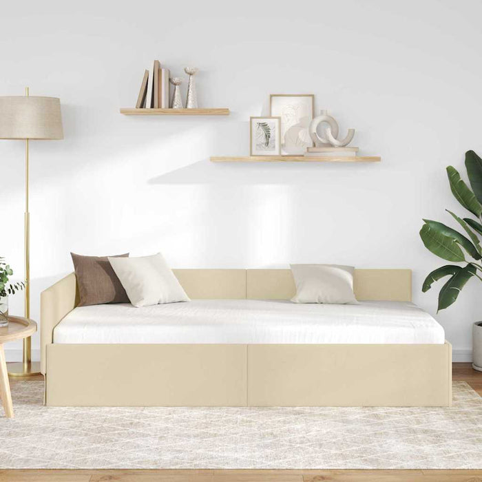 Cadru de pat colțar cu headboard Crem 100 cm x 200 cm țesătură WALTI