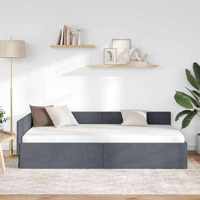 Cadru de pat colțar Gri închis 80 cm x 200 cm Catifea WALTI