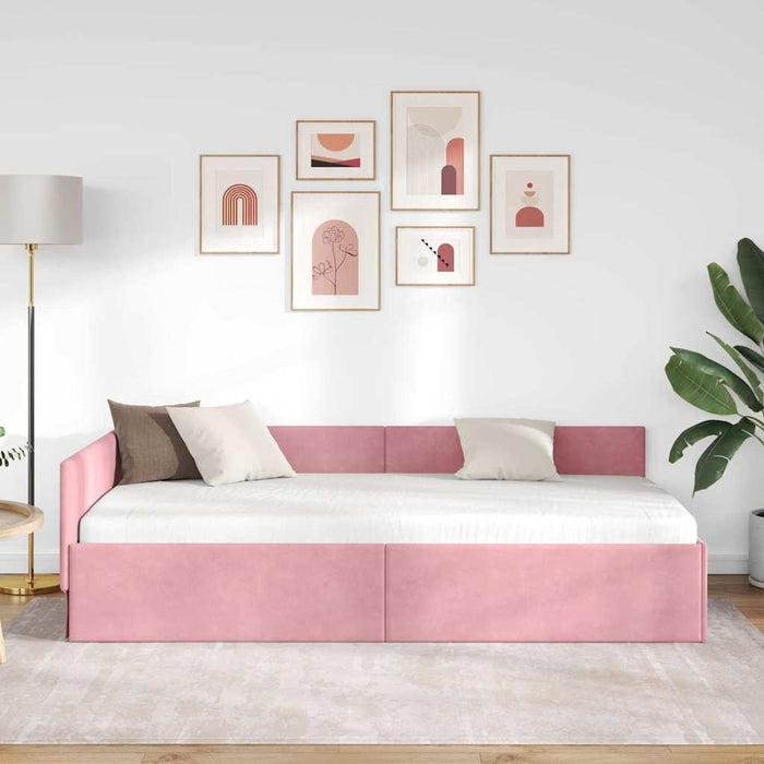 Cadru de pat colțar cu headboard Roz 80 cm x 200 cm Catifea WALTI