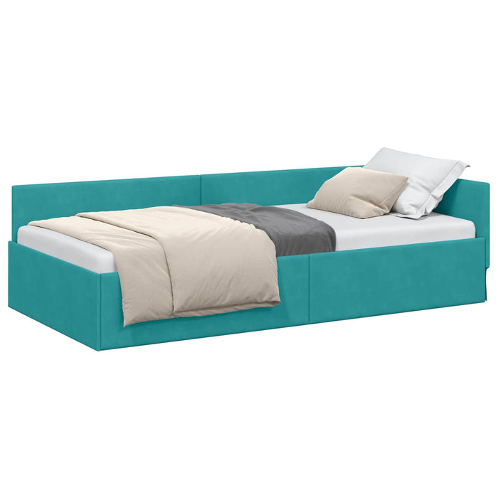 Cadru de pat colțar cu headboard Turcoaz 80 cm x 200 cm Catifea - WALTI WALTI