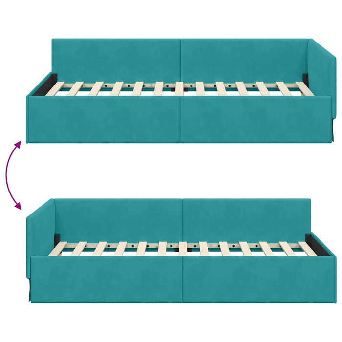 Cadru de pat colțar cu headboard Turcoaz 80 cm x 200 cm Catifea - WALTI WALTI