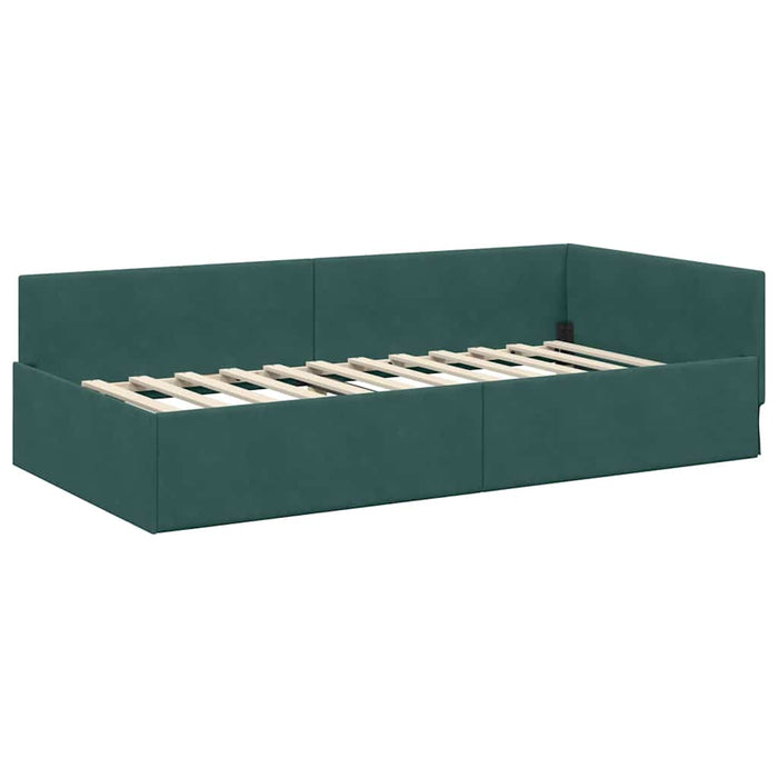 Cadru de pat colțar Verde închis 90 cm x 190 cm Catifea - WALTI WALTI