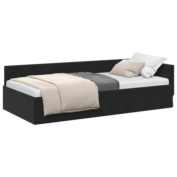 Cadru de pat colțar cu headboard Negru 90 cm x 190 cm Catifea - WALTI WALTI
