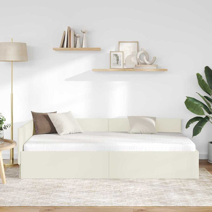 Cadru de pat colțar cu headboard Crem 90 cm x 190 cm Catifea WALTI