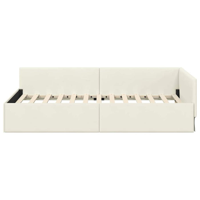 Cadru de pat colțar cu headboard Crem 90 cm x 190 cm Catifea WALTI