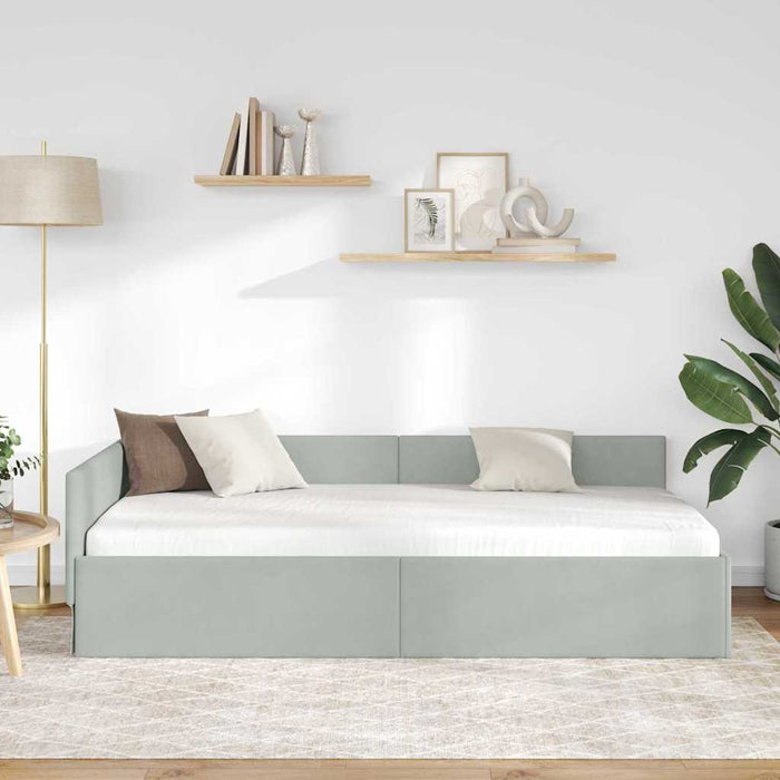 Cadru de pat colțar Gri deschis 90 cm x 200 cm Catifea WALTI