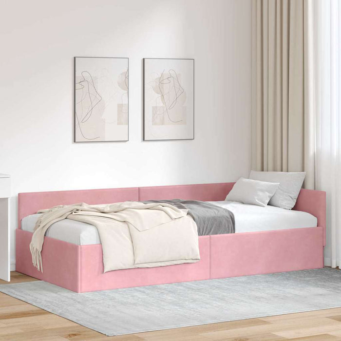 Cadru de pat colțar cu headboard Roz 90 cm x 200 cm Catifea WALTI