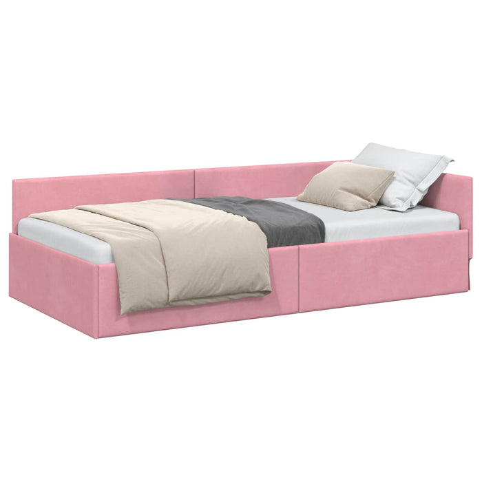 Cadru de pat colțar cu headboard Roz 90 cm x 200 cm Catifea WALTI