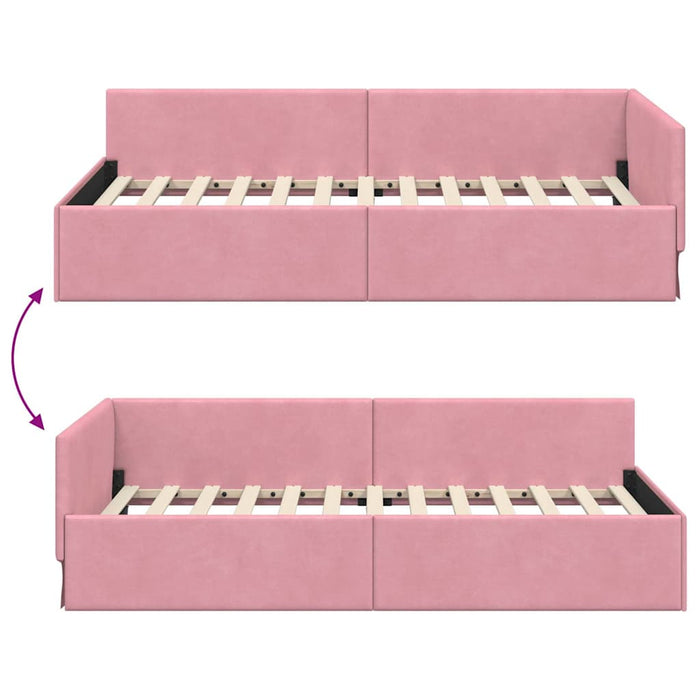 Cadru de pat colțar cu headboard Roz 90 cm x 200 cm Catifea WALTI