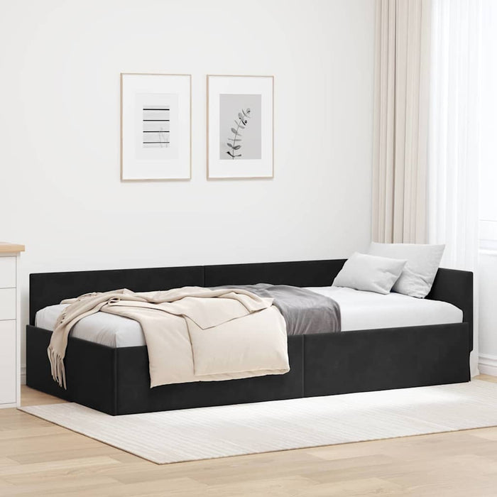 Cadru de pat colțar cu headboard Negru 90 cm x 200 cm Catifea - WALTI WALTI