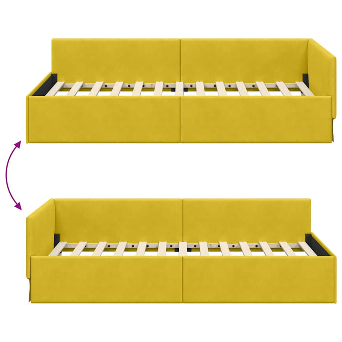 Cadru de pat colțar cu headboard Galben 90 cm x 200 cm Catifea WALTI
